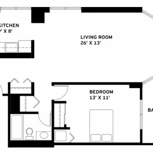 One Bedroom Floor Plan J