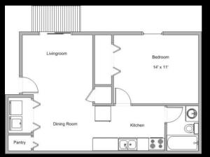 one bedroom floorplan at Maple Gardens apartments