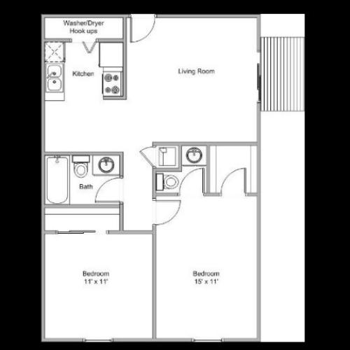 2 bedroom floor plan at maple gardens apartments