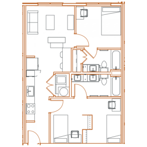 B1 Floor Plan - 2 Bedroom, 2 Bath | 3 Residents Point North Austin