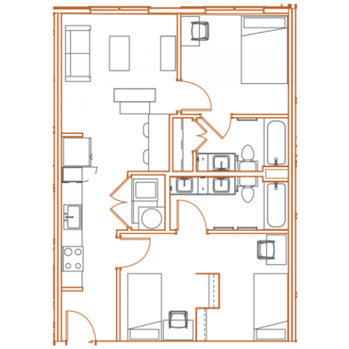 B1 Floor Plan - 2 Bedroom, 2 Bath | 3 Residents Point North Austin