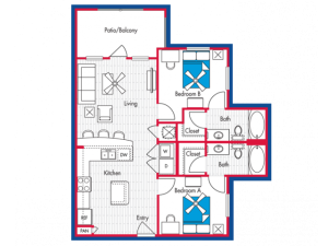 2 BEDROOM, 2 BATH - B1 Floorplan