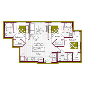 C1 Floor Plan | Domain Northgate | Apartments in College Station, TX