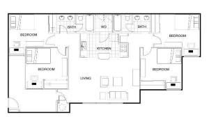 4 Bedroom, 2 Bath Floor Plan Layout