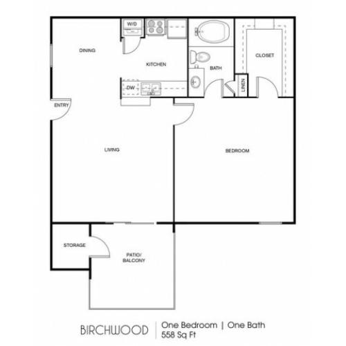 Birchwood - One Bedroom | One Bath 588 Sq Ft
