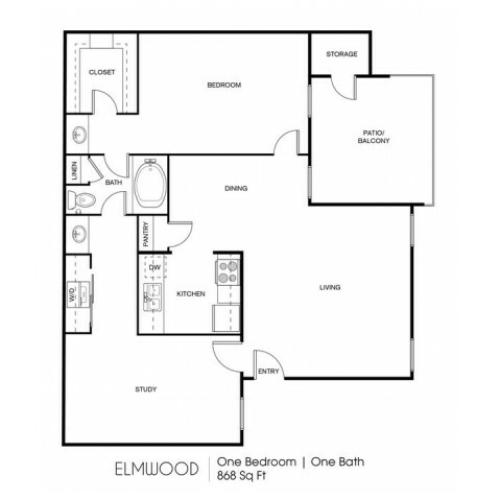 Elmwood - One Bedroom | One Bath 868 Sq Ft