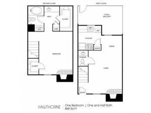Hawthorne - One Bedroom | One and Half Bath 868 Sq Ft