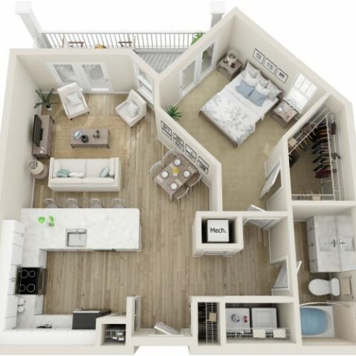 Image of The Parris One Bedroom Floor Plan