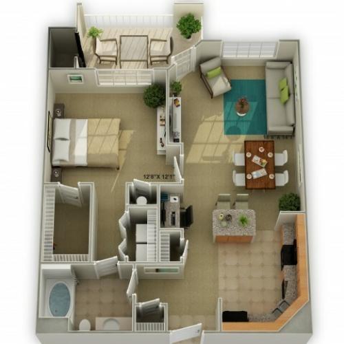 Photo of The Oakwood One Bedroom Floor Plan