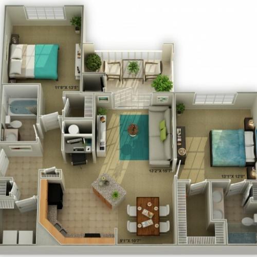 Photo of The Brookstone with Shower Two Bedroom Floor Plan
