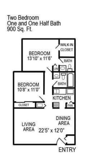 Two Bedroom | One 1/2 Bathroom | 900 sqft