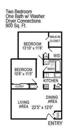 Two Bedroom | One Bathroom | Washer/Dryer Connections | 900 sqft