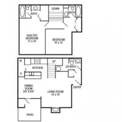 Two Bedroom | Two and Half Bathroom | 1075 sqft