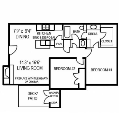 2 Bedroom Floor Plan | One Bedroom Apartments In Austin Tx | Stoney Ridge