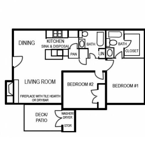 2 Bdrm Floor Plan | Apartments In Austin Texas | Stoney Ridge