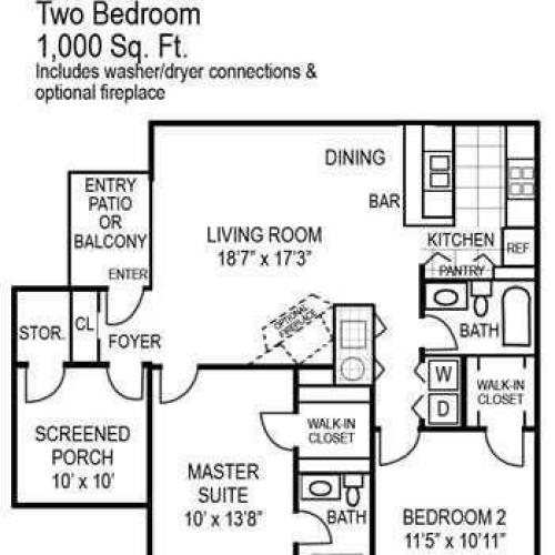 Two Bedroom | Two Bathroom | 1000 sqft