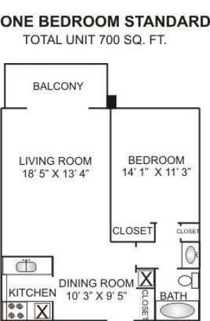 One Bedroom Standard | 700sqft  | Apartments In Charlotte NC | Charlotte Woods