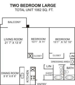 Two Bedroom Large | 1062sqft  | Apartments In Charlotte NC | Charlotte Woods