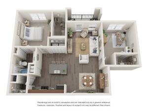 The Collins | Two Bedroom | One Bathroom | 979 sqft | with Patio or Balcony