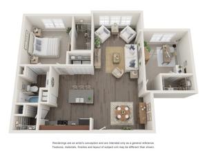 The Collins Deluxe | Two Bedrooms | One Bathroom | 1045 sqft | Extended Living Area