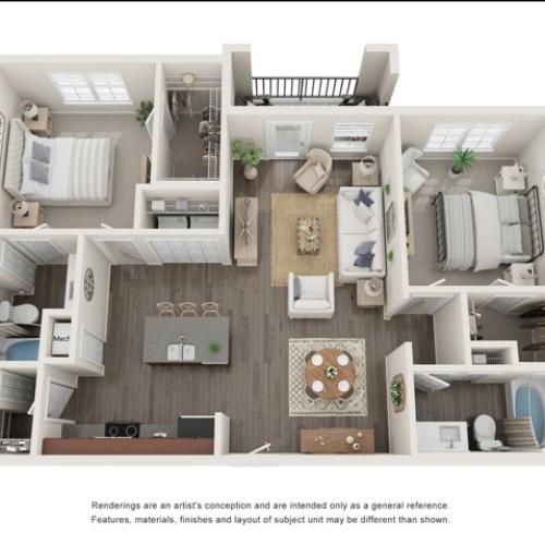 The Bambino - Two Bedrooms | Two Bathrooms | 1067 sqft | Patio or Balcony