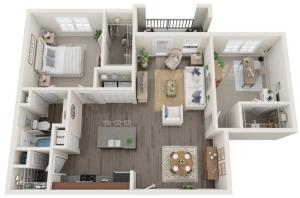 The Collins | Two Bedroom | One Bathroom | 979 sqft | with Patio or Balcony