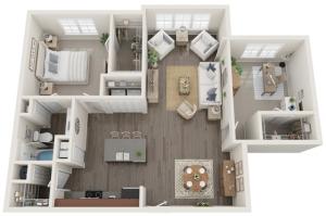 The Collins Deluxe | Two Bedrooms | One Bathroom | 1045 sqft | Extended Living Area
