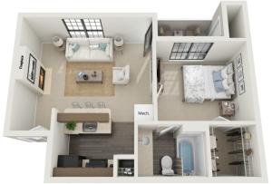 One Bedroom | 550 sqft | Patio/Balcony | Fireplace