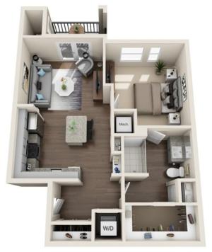 The Lamar | One Bedroom | 708 sqft | Stackable Washer/Dryer | Patio/Balcony | Walk-in Closet