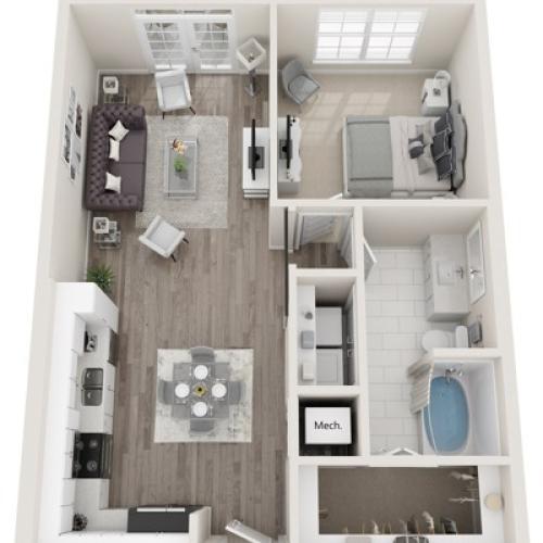 The Chanel | One Bedroom | 743-767 sqft | Full-Size Washer/Dryer | Patio/Balcony | Walk-in Closet