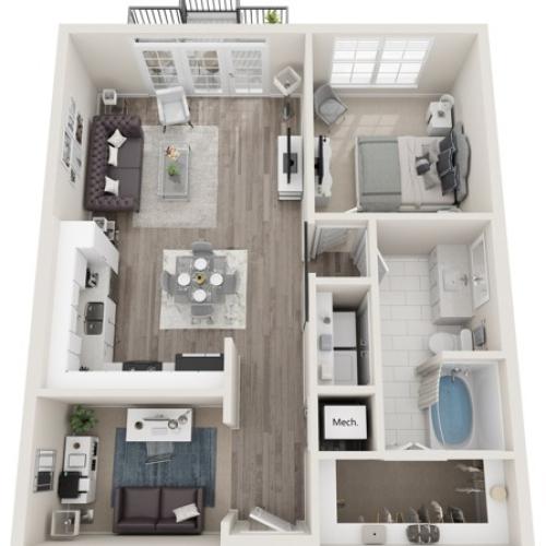 The Tiffany | One Bedroom | 865-893 sqft | Den | Full-Size Washer/Dryer | Patio/Balcony | Walk-in Closet