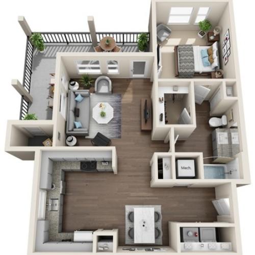 One Bedroom | 805 sqft | Full-Sized Washer/Dryer | Corner Patio/Balcony | Walk-in Closet