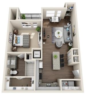 One Bedroom | 711 sqft |  Full-Sized Washer/Dryer | Patio/Balcony | Walk-in Closet