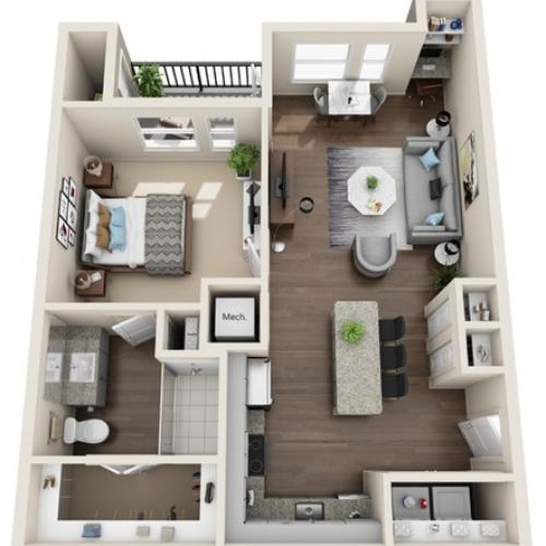 One Bedroom | 711 sqft |  Full-Sized Washer/Dryer | Patio/Balcony | Walk-in Closet