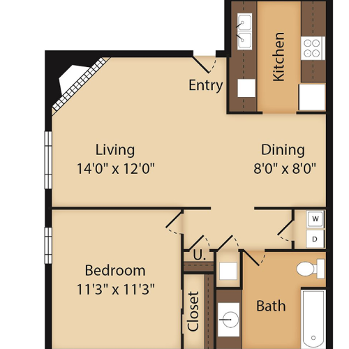 One Bedroom Floor Plan Image