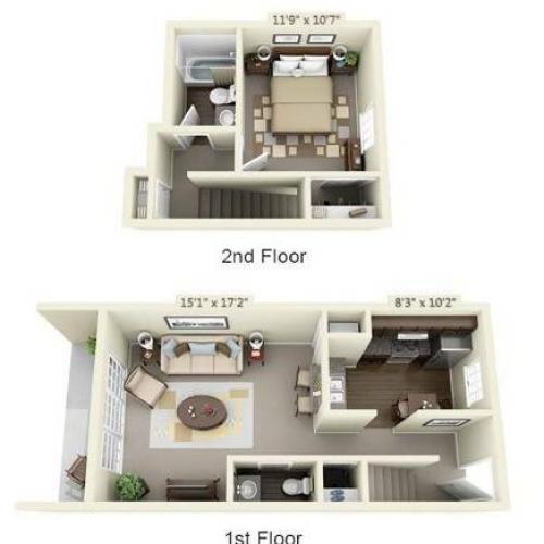 One Bedroom Townhome Floor Plan Image