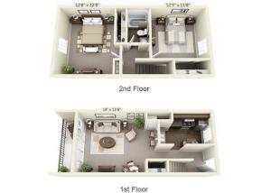 Two Bedroom Townhouse Floor Plan Image
