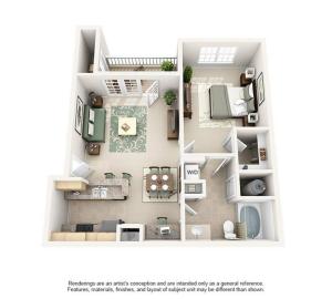 1 Bedroom (760 SF) Floor Plan Image