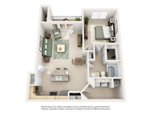 1 Bedroom (786 SF) Floor Plan Image