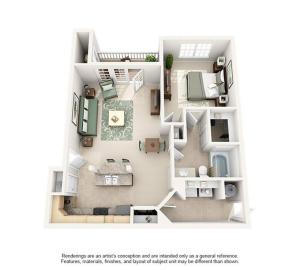 1 Bedroom (806 SF) Floor Plan Image