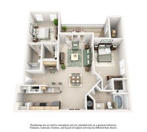 2 Bedroom (1097 SF) Floor Plan Image