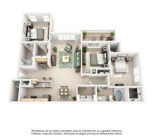 3 Bedroom (1309 SF) Floor Plan Image