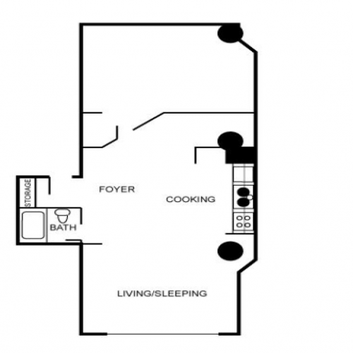Floor plan of loft featuring a foyer, sleeping area, and kitchen.