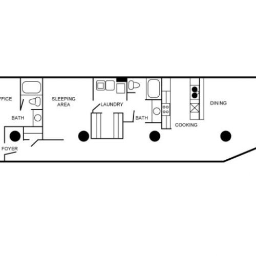 Floorplan of a unit featuring two bedrooms and two bathrooms.