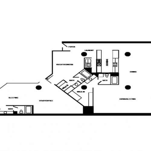 Floorplan featuring a unit with two bedrooms and two bathrooms.