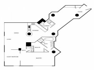 Floor plan of a two bedroom and two-bathroom apartment unit.