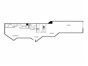 Loft style floorplan featuring one bedroom and one bathroom.