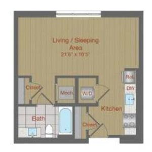 Image of the S-A Studio Floor Plan | Ovation at Arrowbrook | Herndon Affordable Apartments