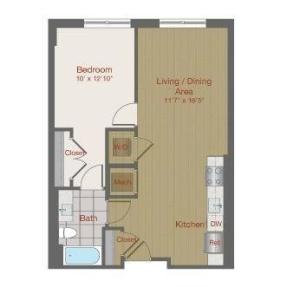 Image of the 1B One Bedroom Floor Plan | Ovation at Arrowbrook | Herndon Apartments