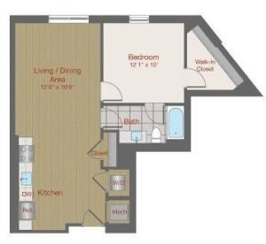 Image of 1D One Bedroom Floor Plan | Ovation at Arrowbrook | Herndon Affordable Apartments